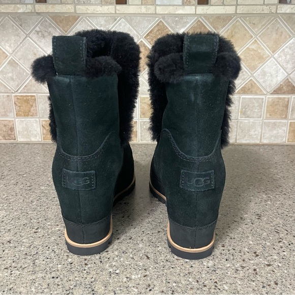 UGG EUC Black Marcella Waterproof Leather Suede Wedge Boot Size 8 - Picture 7 of 10